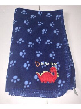 Circo Fleece Blanket Blue W/ Dino Footprints D Is For Dino 40” X 28”